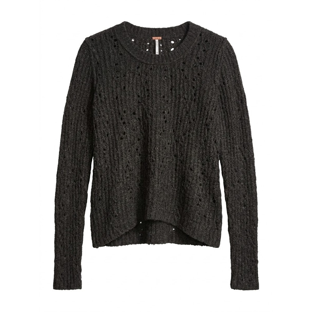 Free People Chunky Sweater Womens XS Dark Brown Pointelle Knit Long Sleeve